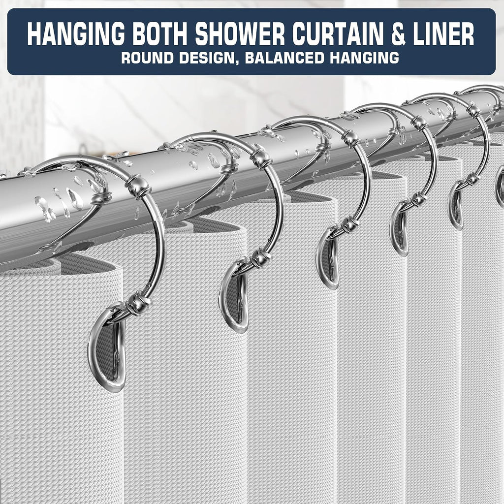 Shower Curtain Rings, Rust-Resistant Metal Curtain Hooks for Bathroom, Glide Smoothly on Curtain Rod, Loose Leaf Rings Set of 12, Zinc Alloy Nickel