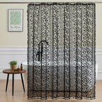 WAZZIO Dark Sage Green Lace Shower Curtain,Boho Chic Style,72 x 72 in