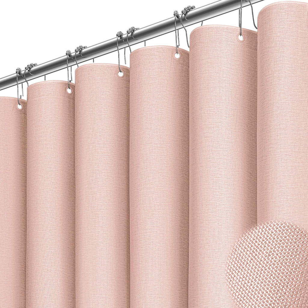 BTTN Beige Linen Textured Waterproof Cloth Shower Curtain Set, 72x72, Cream