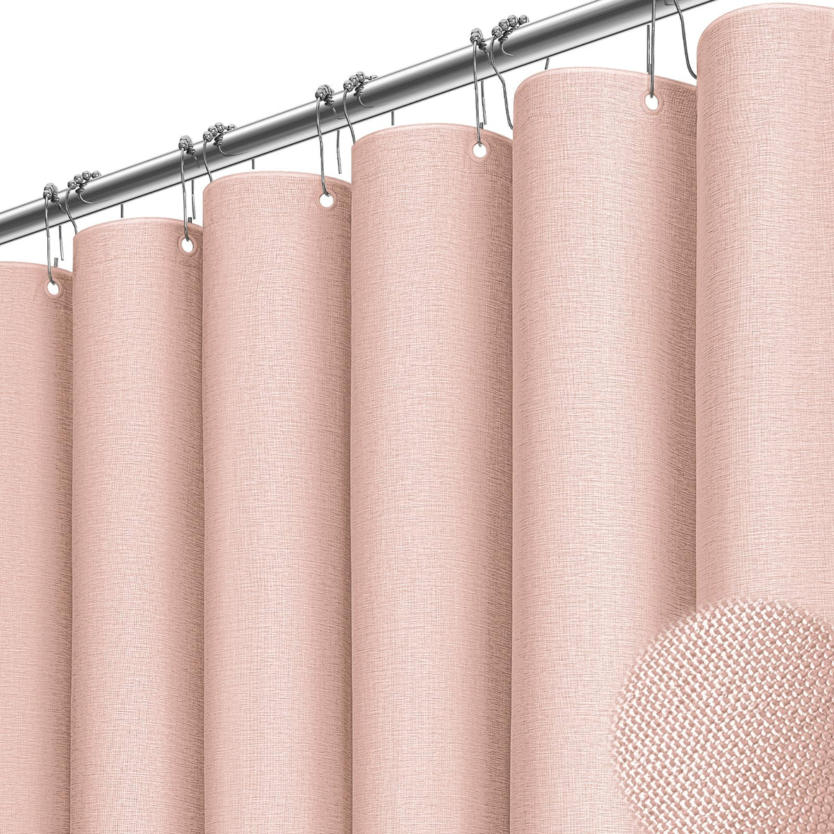 BTTN Beige Linen Textured Waterproof Cloth Shower Curtain Set, 72x72, Cream