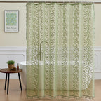 WAZZIO Dark Sage Green Lace Shower Curtain,Boho Chic Style,72 x 72 in