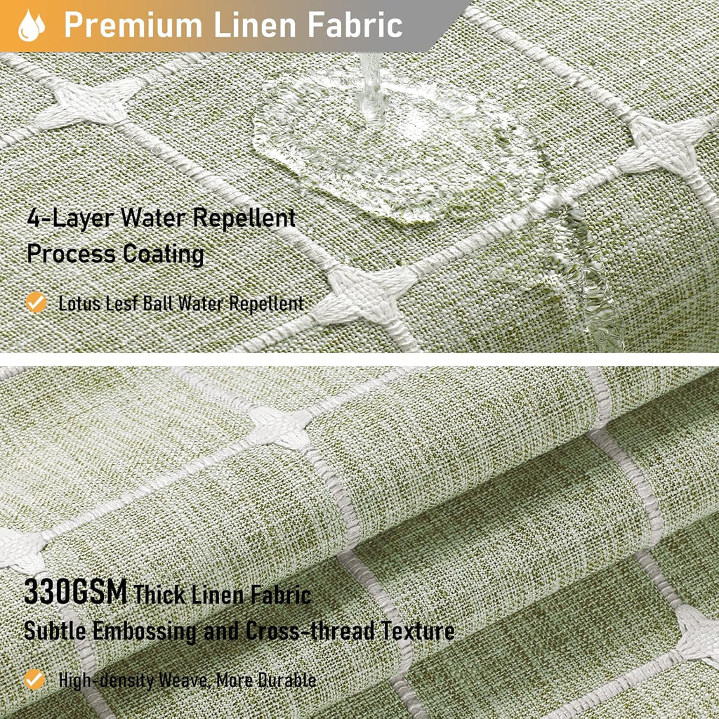 BTTN Sage Green Boho Farmhouse Linen Heavy Duty Shower Curtain Set, 72x72