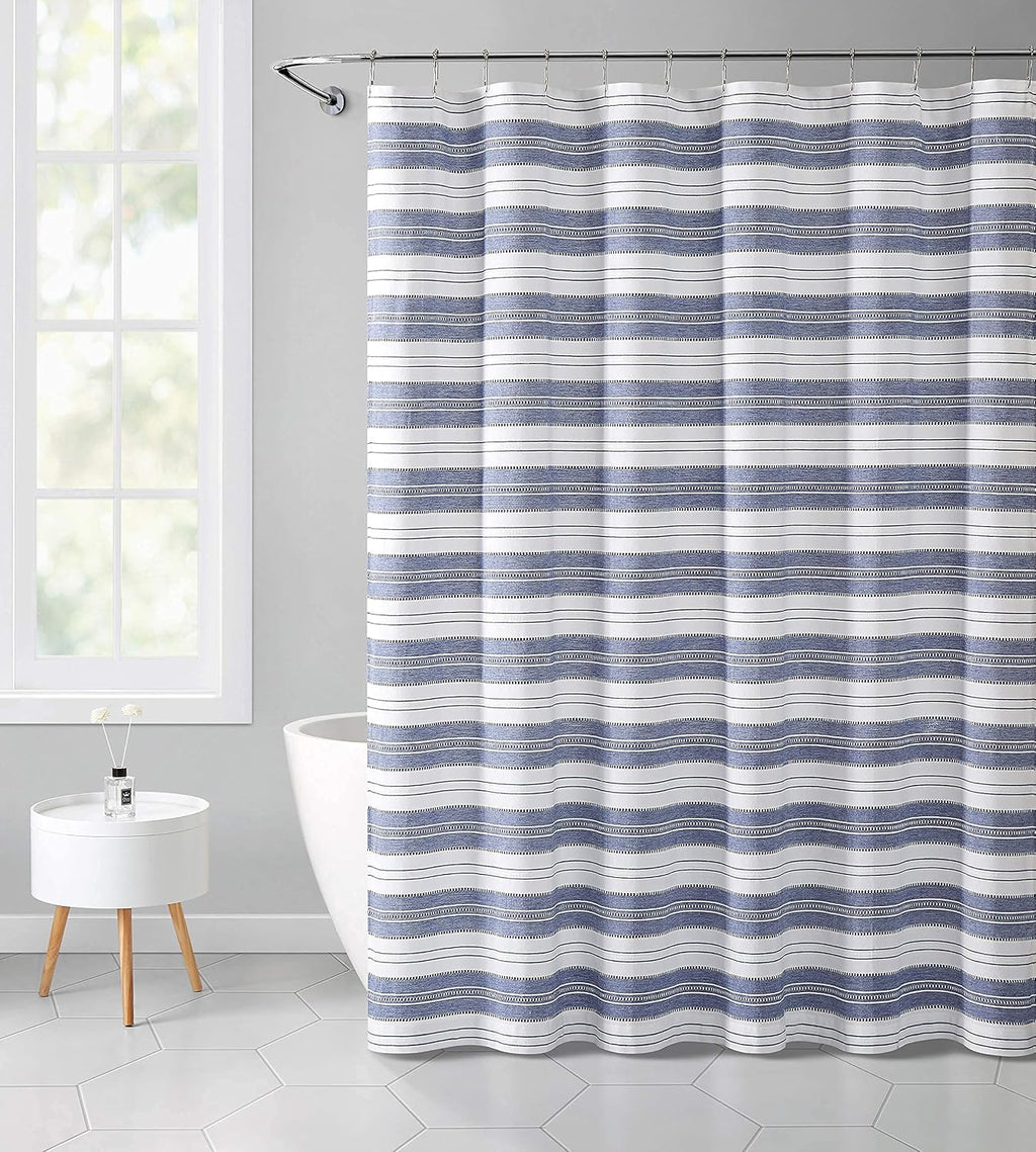 Serafina Home Nautical Striped Blue and White Fabric Shower Curtain: