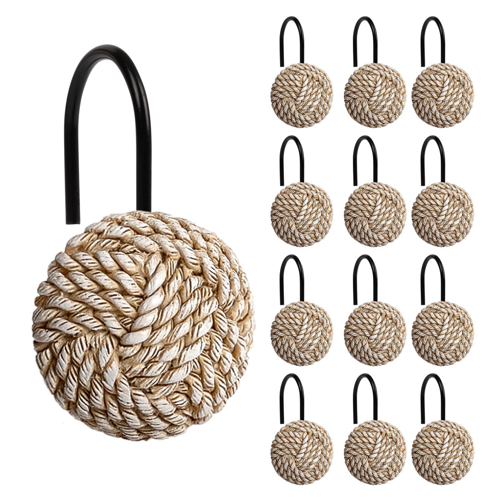 Sunlit Boho Knots Shower Curtain Hooks, Home Decorative Shower Curtain Rings for Bathroom, Seaside Nautical Shower Curtain Hangers Bathroom Accessories, Set of 12