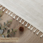 OVZME Natural Linen Shower Curtain for Bathroom, Boho Farmhouse Rustic Striped Shower Curtain with Tassel, Textured Heavy Duty Vintage Country Bathroom Curtain, 72Wx72L Inches