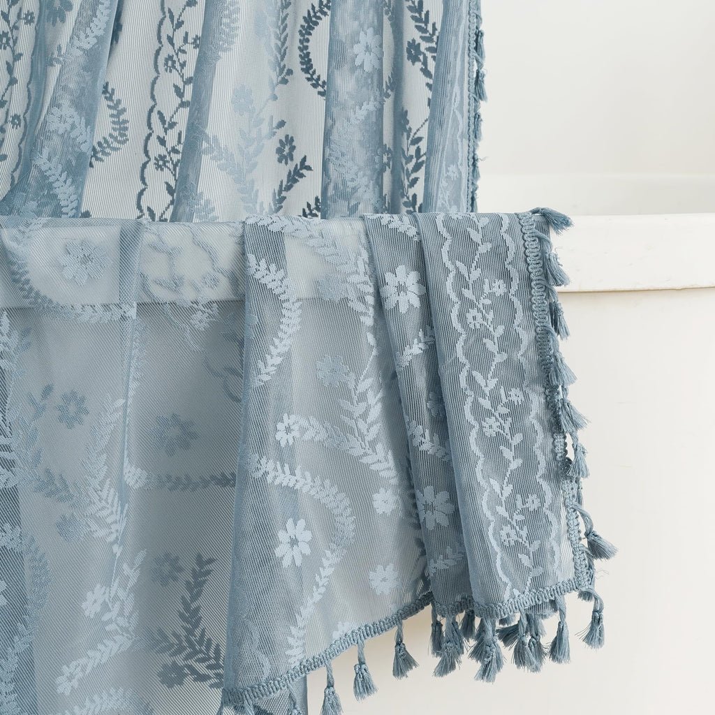 WAZZIO Dark Sage Green Lace Shower Curtain,Boho Chic Style,72 x 72 in