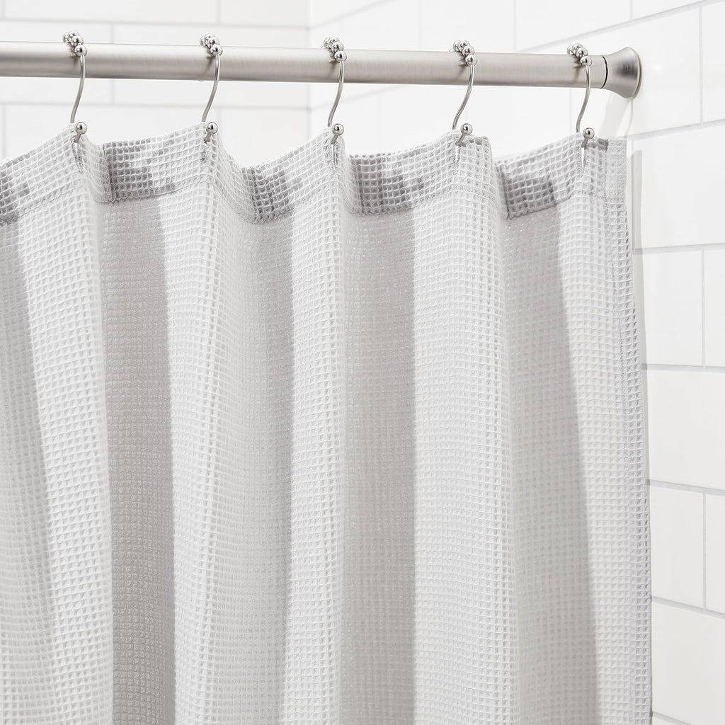 Amazon Basics No Drilling Spring Tension Curtain Rod, Adjustable Length 54-90" Width, Classic Finial, Nickel