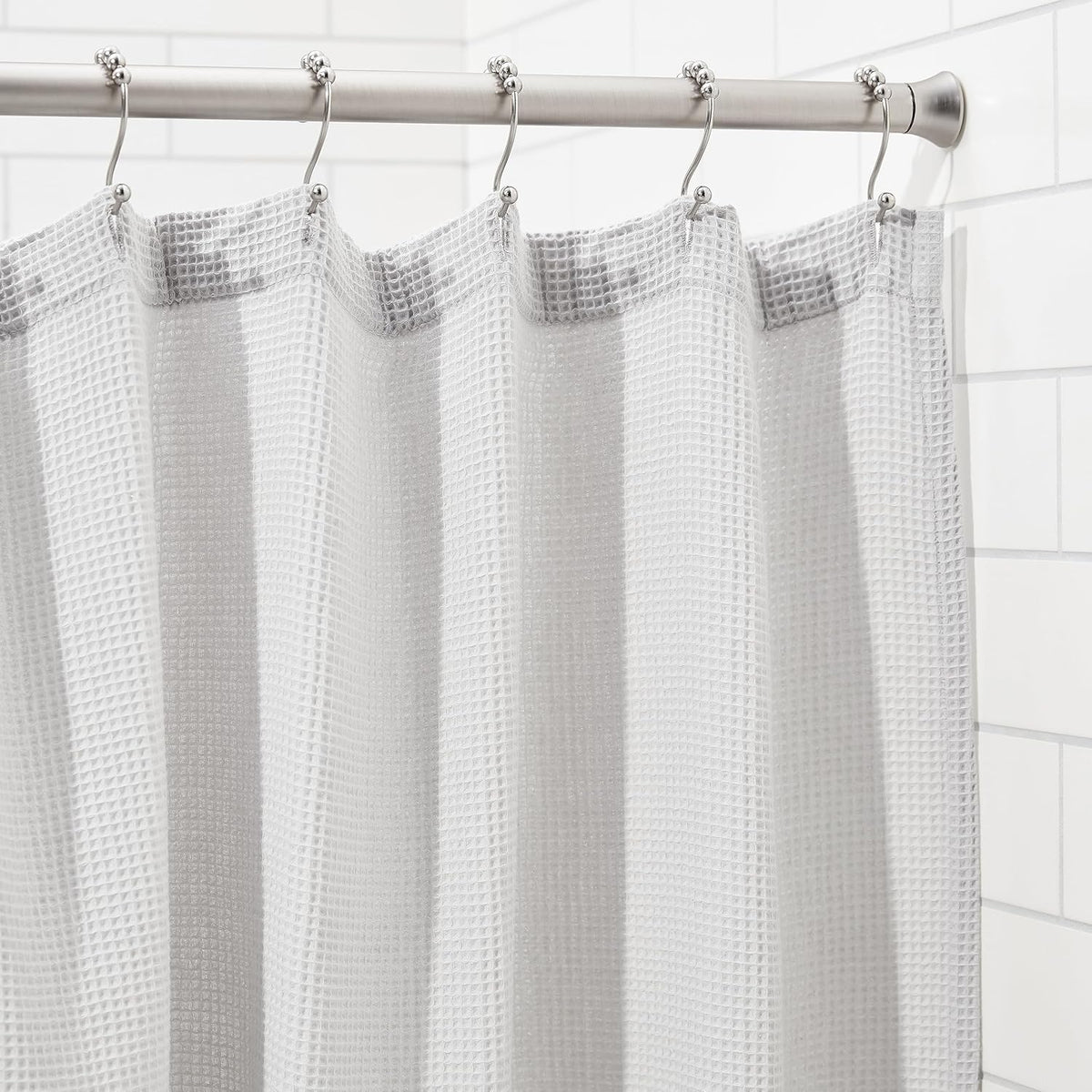 Amazon Basics No Drilling Spring Tension Curtain Rod, Adjustable Length 54-90" Width, Classic Finial, Nickel