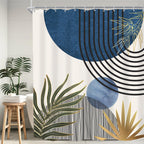 KOMLLEX Mid Century Green Boho Shower Curtain, Abstract Modern Shower Curtains for Bathroom, Plant Botanical Minimalist Leaf Arch Sun Fabric Liner Waterproof Polyester 12 Pack Hooks 60Wx72L Inches