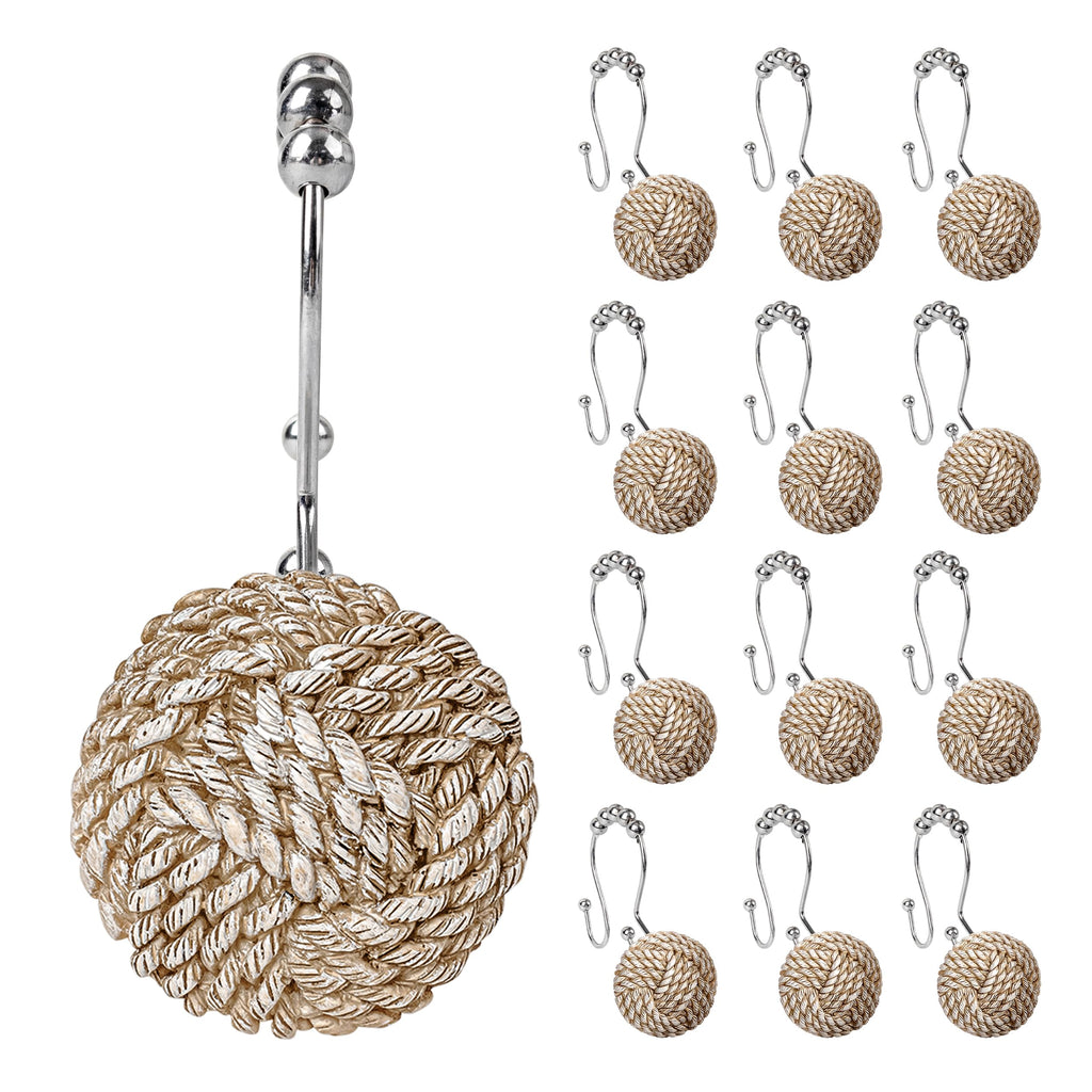 Sunlit Boho Knots Shower Curtain Hooks, Home Decorative Shower Curtain Rings for Bathroom, Seaside Nautical Shower Curtain Hangers Bathroom Accessories, Set of 12