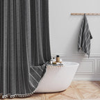 BTTN Cream Boho Farmhouse Linen Heavy Duty Shower Curtain Set, 72x72, Beige
