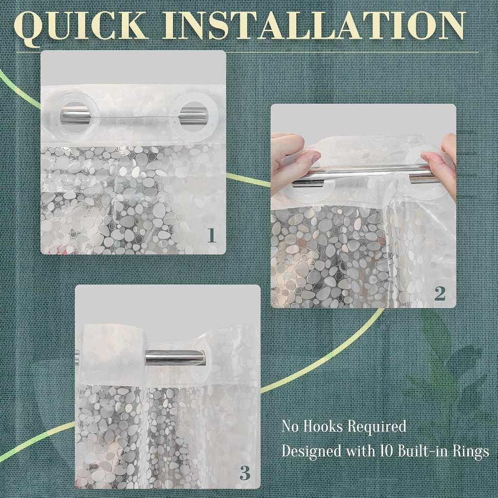 No Hook Shower Curtain or Liner, Standard Size 71 x 74, Pebble