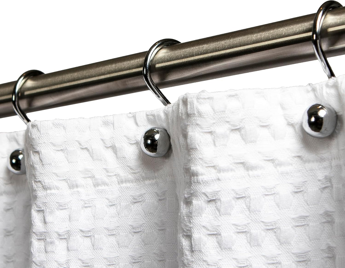 Luxury S Shower Curtain Hooks (12-Pack) Hotel Quality Silver Chrome Finish | Bathroom Accessories | Non-Slip Ball End | Easy to Hang