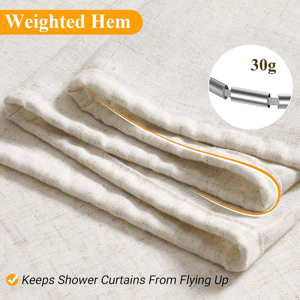 Naturoom Linen Shower Curtain 72 Inch Long for Bathroom Beige 1 Panel