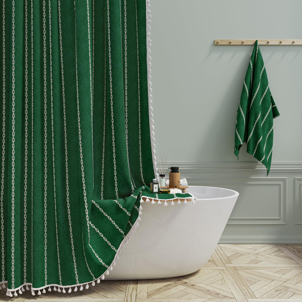 BTTN Cream Boho Farmhouse Linen Heavy Duty Shower Curtain Set, 72x72, Beige