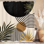 KOMLLEX Mid Century Green Boho Shower Curtain, Abstract Modern Shower Curtains for Bathroom, Plant Botanical Minimalist Leaf Arch Sun Fabric Liner Waterproof Polyester 12 Pack Hooks 60Wx72L Inches