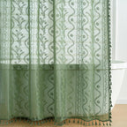 WAZZIO Dark Sage Green Lace Shower Curtain,Boho Chic Style,72 x 72 in