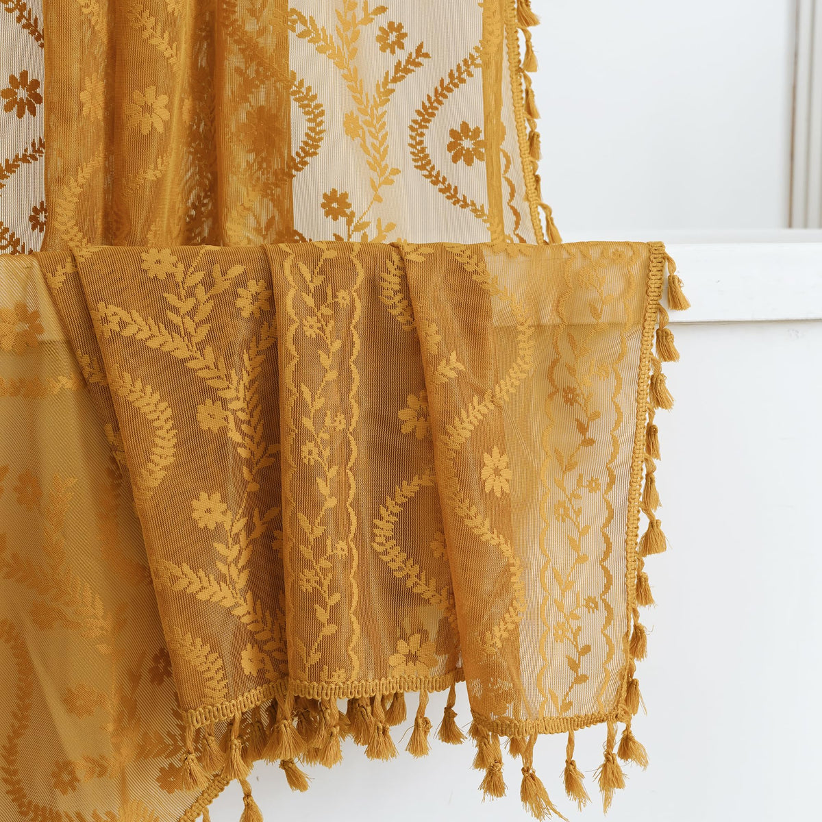 WAZZIO Dark Sage Green Lace Shower Curtain,Boho Chic Style,72 x 72 in