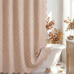 HunnmingRe Ruffle Hem Gingham Shower Curtain Taupe