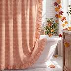 HunnmingRe Ruffle Hem Gingham Shower Curtain Taupe