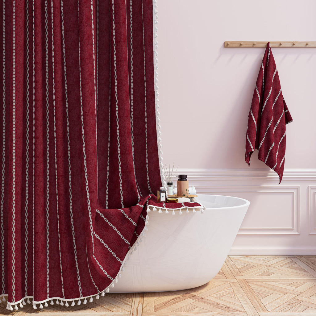 BTTN Cream Boho Farmhouse Linen Heavy Duty Shower Curtain Set, 72x72, Beige