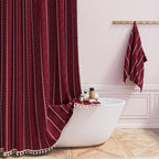 BTTN Cream Boho Farmhouse Linen Heavy Duty Shower Curtain Set, 72x72, Beige