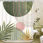 KOMLLEX Mid Century Green Boho Shower Curtain, Abstract Modern Shower Curtains for Bathroom, Plant Botanical Minimalist Leaf Arch Sun Fabric Liner Waterproof Polyester 12 Pack Hooks 60Wx72L Inches