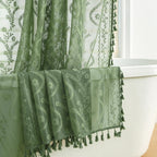 WAZZIO Dark Sage Green Lace Shower Curtain,Boho Chic Style,72 x 72 in