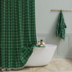 BTTN Sage Green Boho Farmhouse Linen Heavy Duty Shower Curtain Set, 72x72