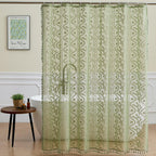 WAZZIO Dark Sage Green Lace Shower Curtain,Boho Chic Style,72 x 72 in