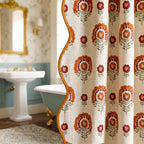 Boomkin Block Print Scalloped Shower Curtain Set with 12 Hooks