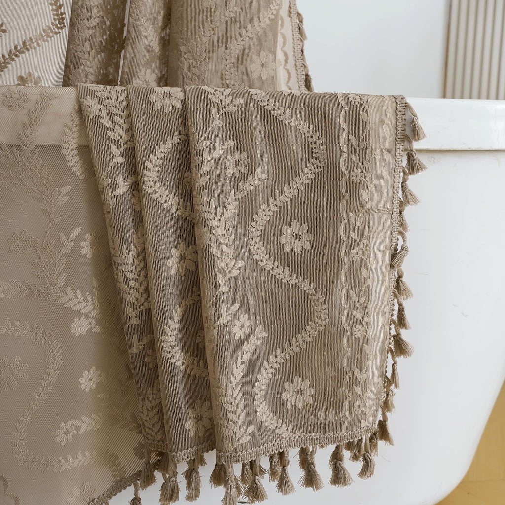 WAZZIO Dark Sage Green Lace Shower Curtain,Boho Chic Style,72 x 72 in
