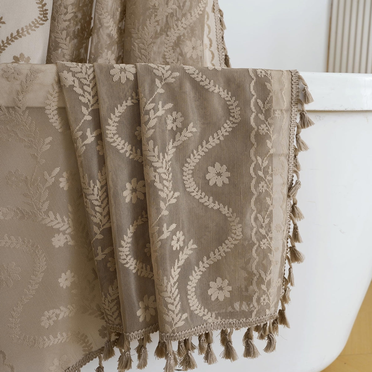 WAZZIO Dark Sage Green Lace Shower Curtain,Boho Chic Style,72 x 72 in