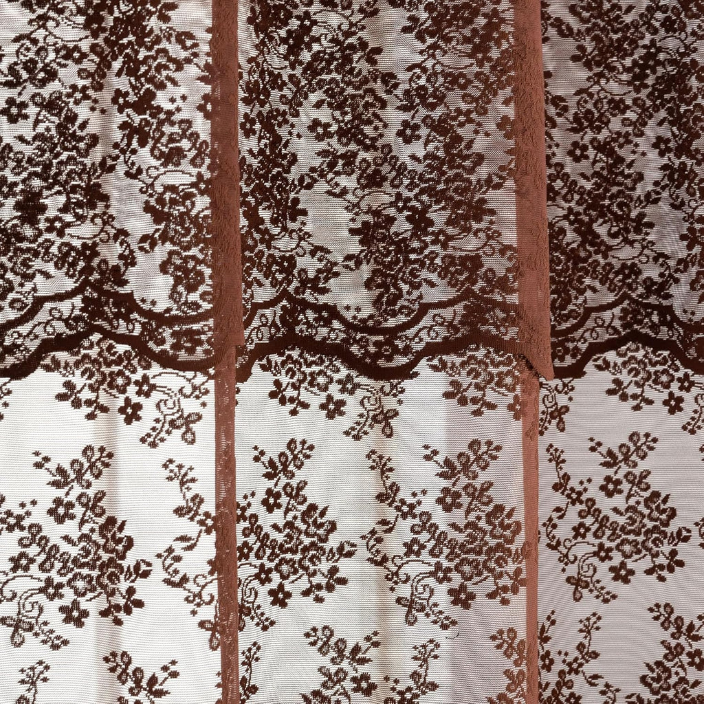 TUDECO Lace Brown Shower Curtain with Attached Valance, 72 x 72 Inch