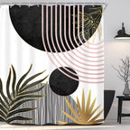 KOMLLEX Mid Century Green Boho Shower Curtain, Abstract Modern Shower Curtains for Bathroom, Plant Botanical Minimalist Leaf Arch Sun Fabric Liner Waterproof Polyester 12 Pack Hooks 60Wx72L Inches