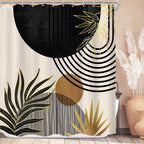 KOMLLEX Mid Century Green Boho Shower Curtain, Abstract Modern Shower Curtains for Bathroom, Plant Botanical Minimalist Leaf Arch Sun Fabric Liner Waterproof Polyester 12 Pack Hooks 60Wx72L Inches