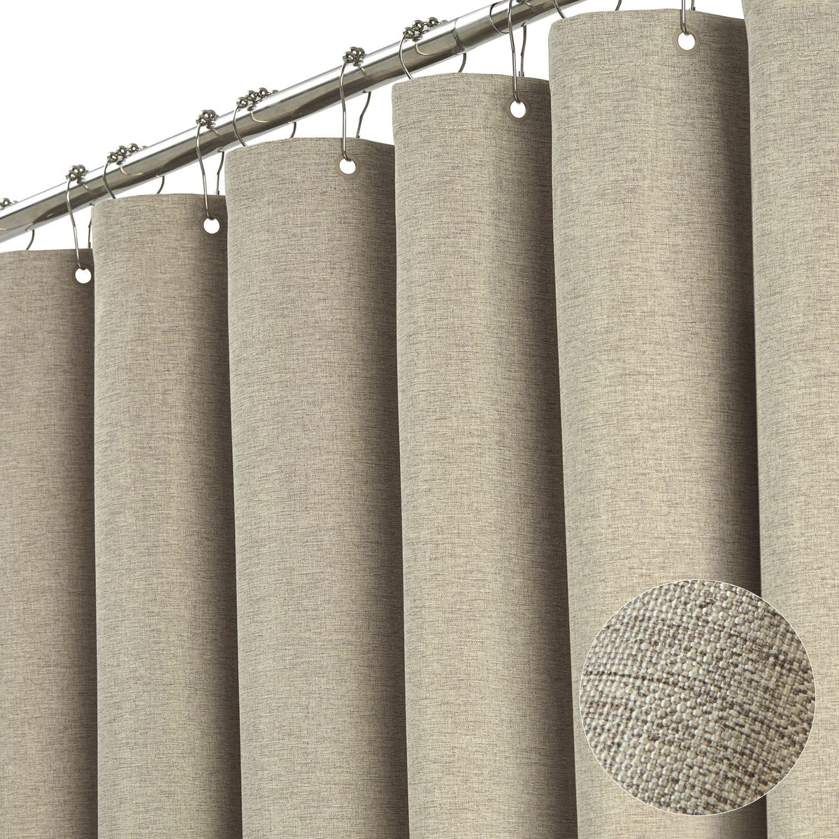 BTTN Beige Linen Textured Waterproof Cloth Shower Curtain Set, 72x72, Cream