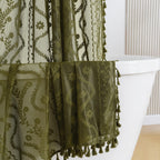 WAZZIO Dark Sage Green Lace Shower Curtain,Boho Chic Style,72 x 72 in