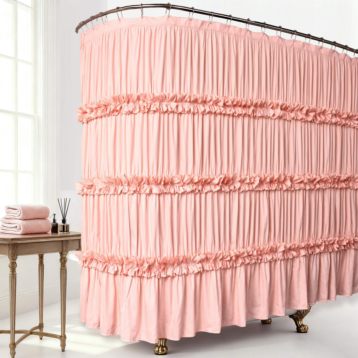 Homechoice Decor Camel Ruffle Shower Curtain 72" W x 72" H