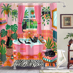 Accnicc Cute Cat Shower Curtain Funny Fun Cool Cats Monet Shower Curtains for Bathroom Water Lilies Waterproof Fabric Bath Curtain Decor 72 X 72 Inch