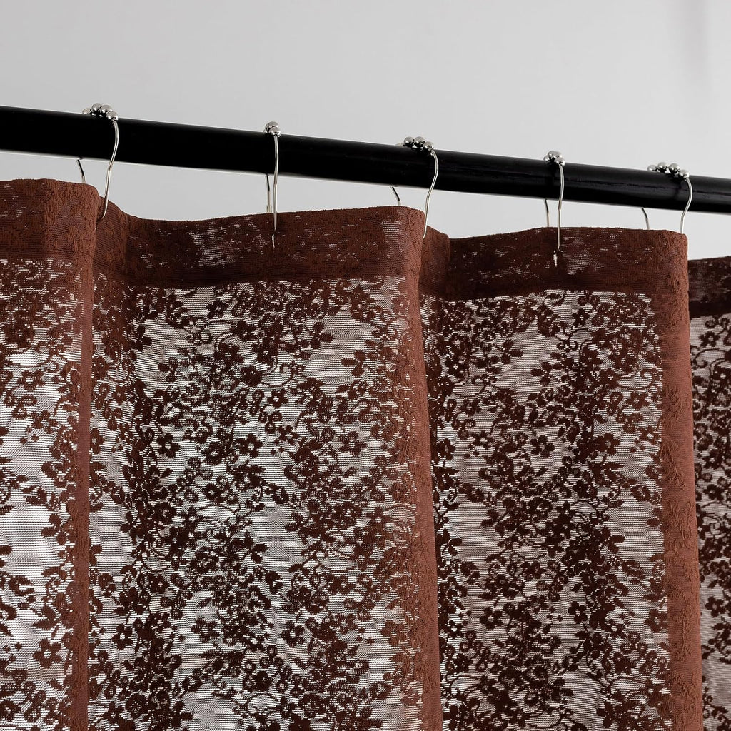 TUDECO Lace Brown Shower Curtain with Attached Valance, 72 x 72 Inch