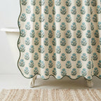 Boomkin Block Print Scalloped Shower Curtain Set with 12 Hooks