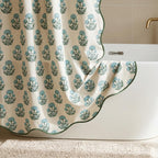 Boomkin Block Print Scalloped Shower Curtain Set with 12 Hooks