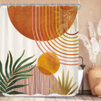 KOMLLEX Mid Century Green Boho Shower Curtain, Abstract Modern Shower Curtains for Bathroom, Plant Botanical Minimalist Leaf Arch Sun Fabric Liner Waterproof Polyester 12 Pack Hooks 60Wx72L Inches