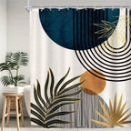 KOMLLEX Mid Century Green Boho Shower Curtain, Abstract Modern Shower Curtains for Bathroom, Plant Botanical Minimalist Leaf Arch Sun Fabric Liner Waterproof Polyester 12 Pack Hooks 60Wx72L Inches
