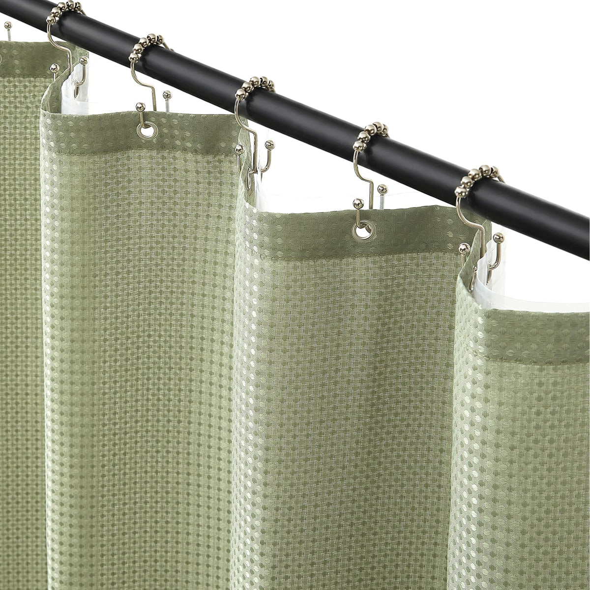 Siiluminisoy Shower Curtain with Liner, 3 in 1 Waffle Shower Curtain Set with 12 Metal Hooks, Waterproof, Machine Washable, Luxury Fabric Shower Curtains for Bathroom, White, 72" W x 72" H