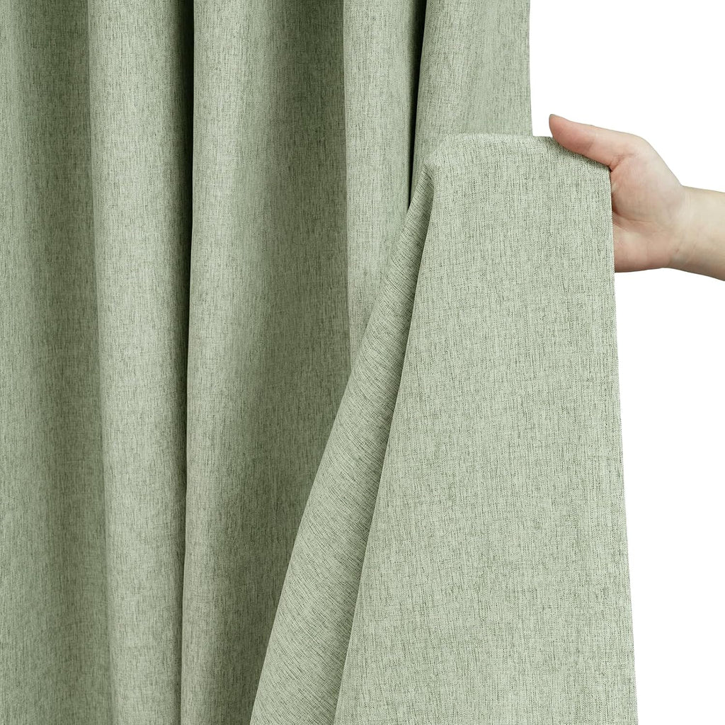 Seenus Natural Sage Green Linen Look Fabric Shower Curtain, Heavy Duty Faux Linen Textured Shower Curtain Water-Resistant, 72 x 72 Inch Soothing Forest Green Farmhouse Bathroom Decor Shower Curtains
