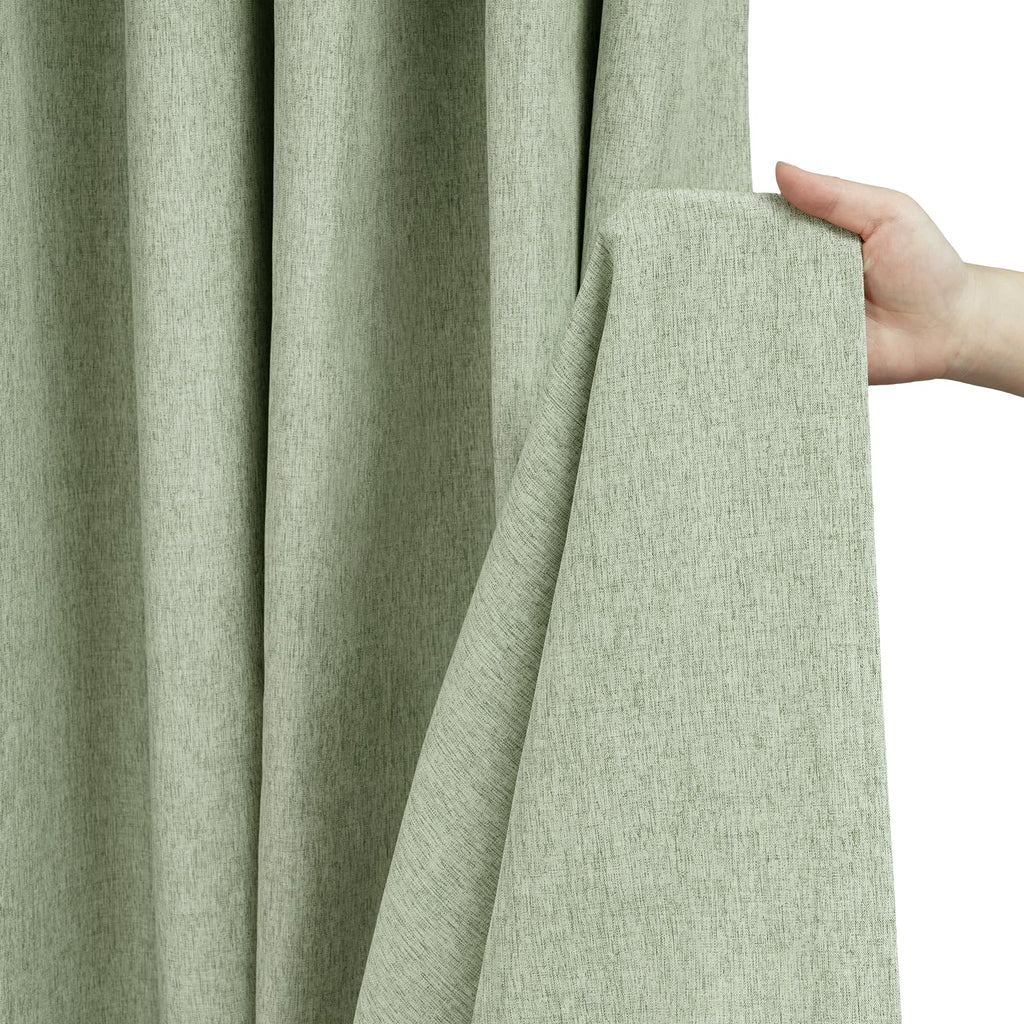 Seenus Natural Sage Green Linen Look Fabric Shower Curtain, Heavy Duty Faux Linen Textured Shower Curtain Water-Resistant, 72 x 72 Inch Soothing Forest Green Farmhouse Bathroom Decor Shower Curtains