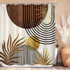 KOMLLEX Mid Century Green Boho Shower Curtain, Abstract Modern Shower Curtains for Bathroom, Plant Botanical Minimalist Leaf Arch Sun Fabric Liner Waterproof Polyester 12 Pack Hooks 60Wx72L Inches