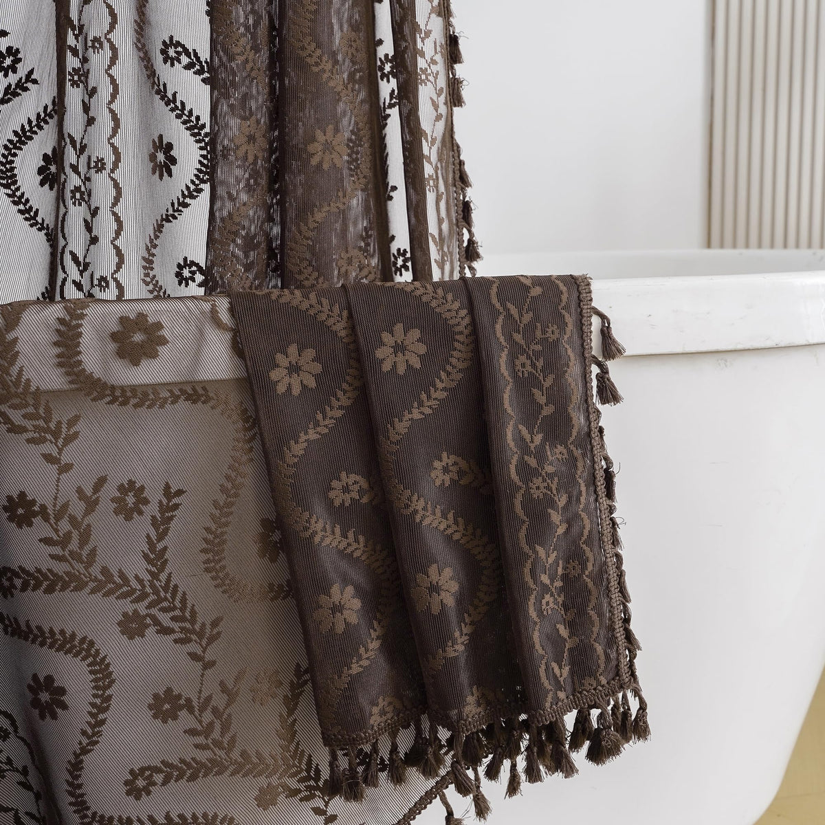 WAZZIO Dark Sage Green Lace Shower Curtain,Boho Chic Style,72 x 72 in